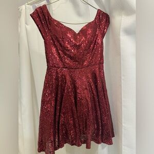 AKIRA, large red sequin dress